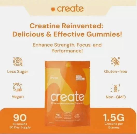 Create Creatine Monohydrate Gummies for Men & Women: Strength, Orange 90ct