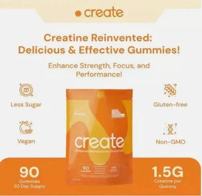 Create Creatine Monohydrate Gummies for Men & Women: Strength, Orange 90ct